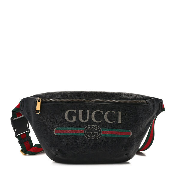 GUCCI Black Grained Calfskin GG Logo Web Stripe Medium Belt Bag - Picture 1 of 11